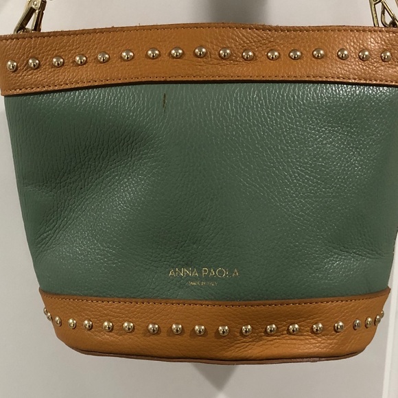 Anna Paola Leather bucket bag Green and light brown - Picture 2 of 16